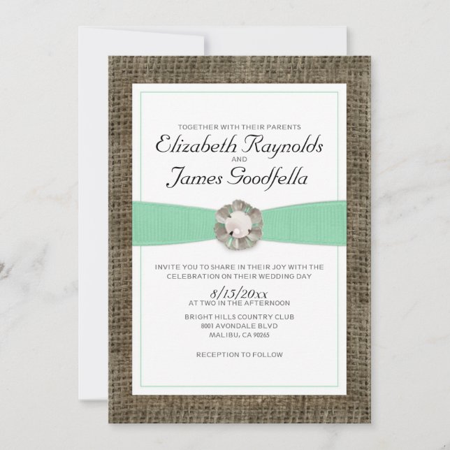 Invitations rustiques de mariage de perle (Devant)