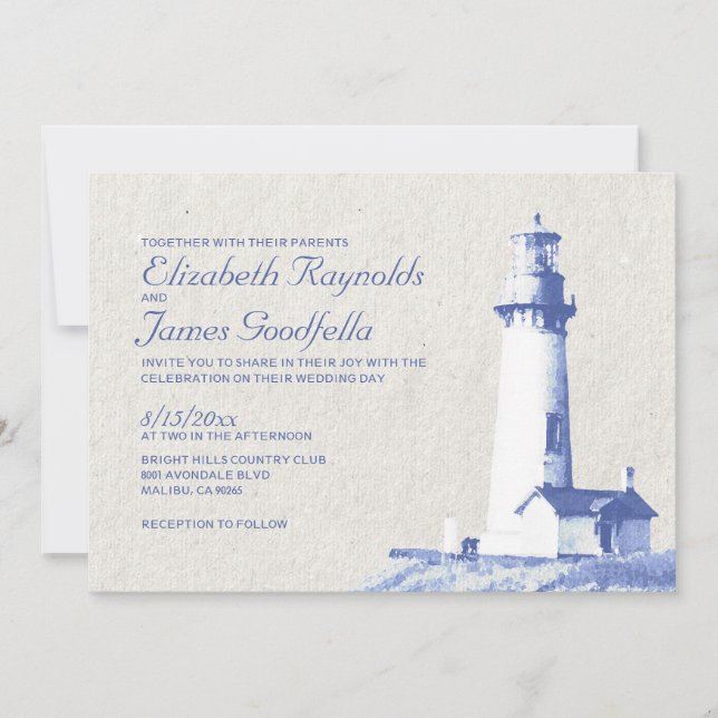 Invitations rustiques de mariage de phare (Devant)