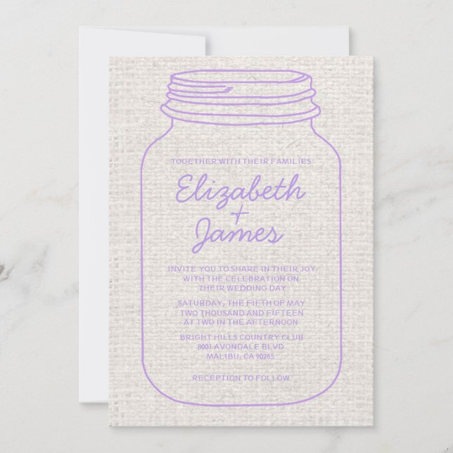Invitations rustiques de mariage de pot de maçon (Devant)