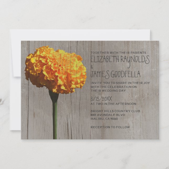 Invitations rustiques de mariage de souci (Devant)