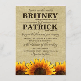 Invitations rustiques de mariage de toile de jute