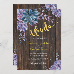 Invitations rustiques de mariage d'or succulent