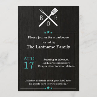 Invitations rustiques et modernes de BBQ dans Teal