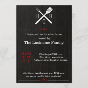 Invitations rustiques et modernes de BBQ en rouge
