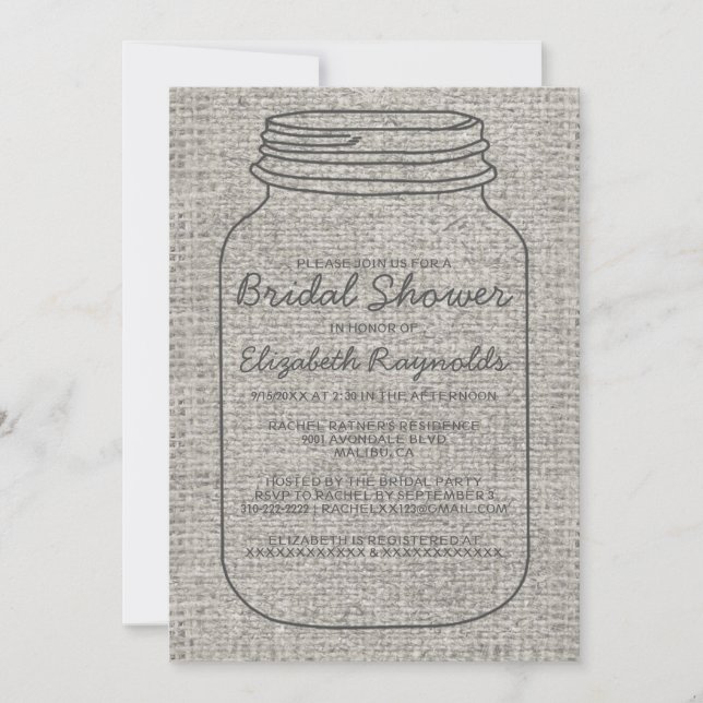 Invitations rustiques gris de Fête de la mariée de (Devant)