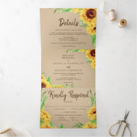 Invitations Rustiques Mariage Tournesol Tri-Fold
