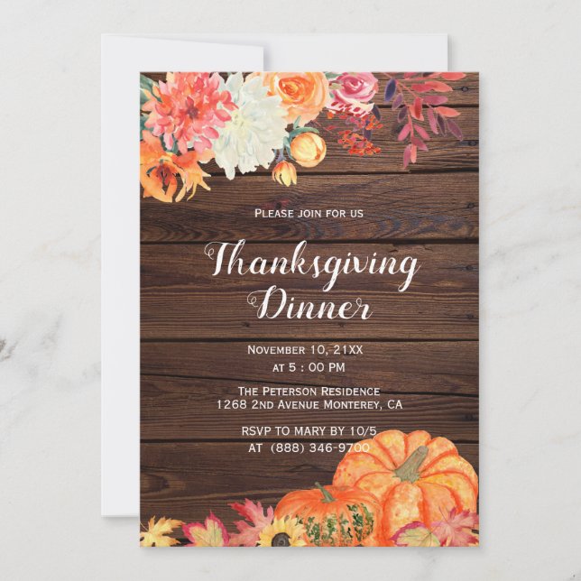 Invitations Rustiques Orange Citrouille Thanksgivi (Devant)
