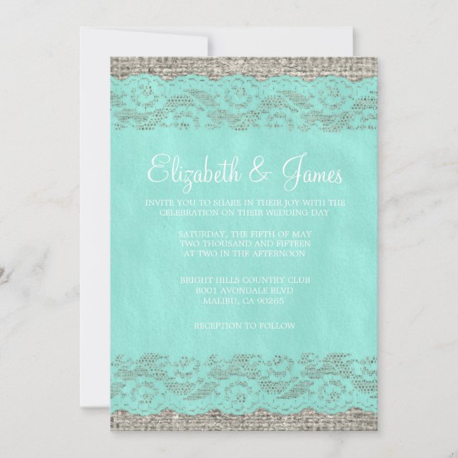 Invitations rustiques turquoises de mariage de (Devant)