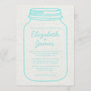 Invitations rustiques turquoises de mariage de pot