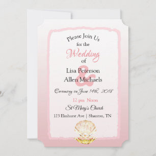 Invitations Seaside Coral Clam et Pearl Wedding