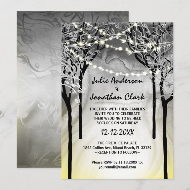 Invitations Silver et Gold Fire et Ice Wedding (Devant / Derrière)