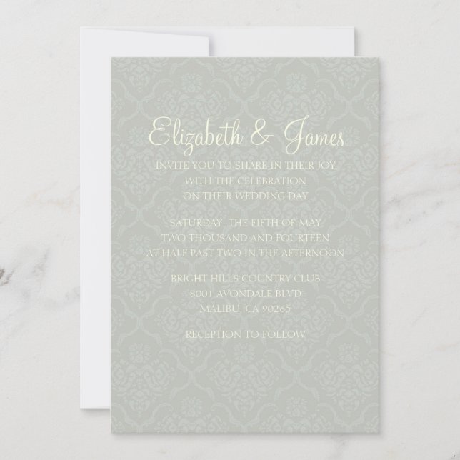 Invitations Silver Mariage damassé personnalisées (Devant)