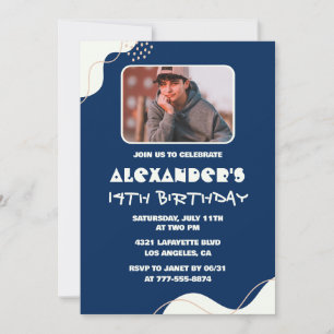 Invitations simples 14e anniversaire Boy Photo Nav