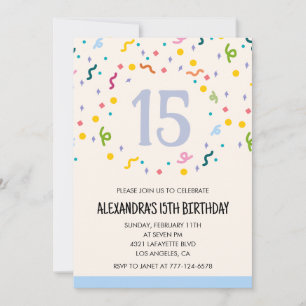 Invitations simples 15e anniversaire Confetti Mode