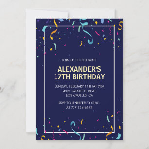 Invitations simples 17ème anniversaire Hommes Conf