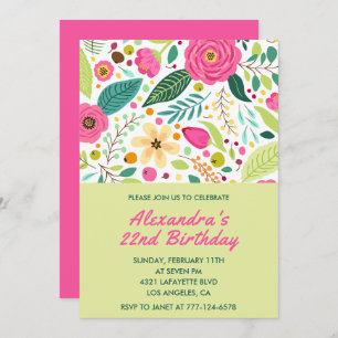 Invitations simples 22e anniversaire Floral Colorf