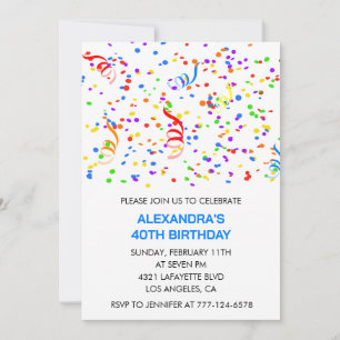 Invitations simples 40e anniversaire Confetti Rain