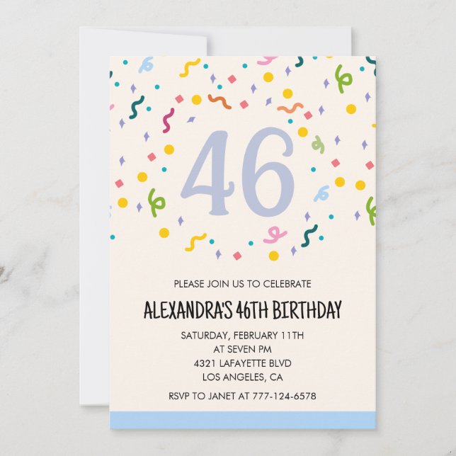 Invitations simples 46e anniversaire Confetti Mode (Devant)
