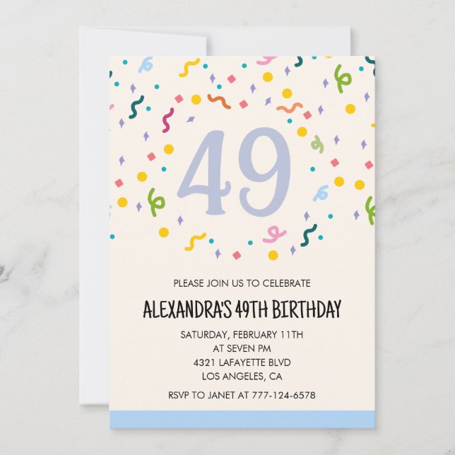 Invitations simples 49e anniversaire Confetti Mode (Devant)