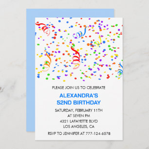 Invitations simples 52e anniversaire Confetti Rain