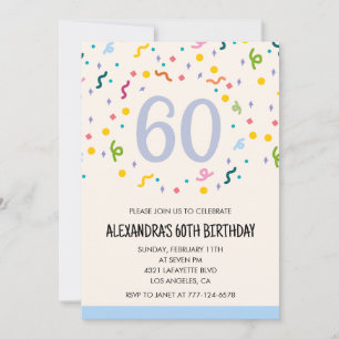 Invitations simples 60e anniversaire Confetti Mode