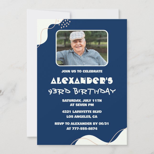 Invitations simples 93e anniversaire Homme Photo N (Devant)