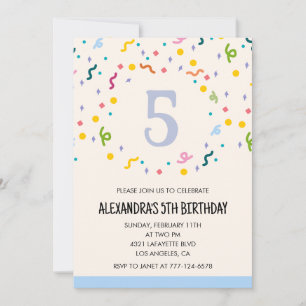 Invitations simples à 5 ans Confetti Modern