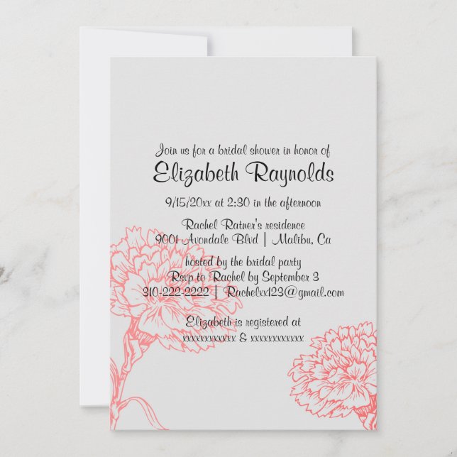 Invitations simples de douche nuptiale rouge et no (Devant)