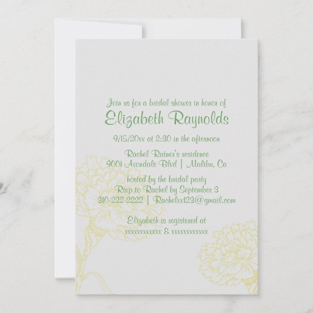 Invitations simples de douches nuptiales jaunes et (Devant)