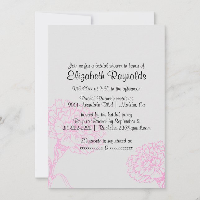 Invitations simples de douches nuptiales roses et  (Devant)