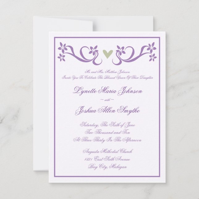 Invitations simples de mariage d'accent de Purple (Devant)