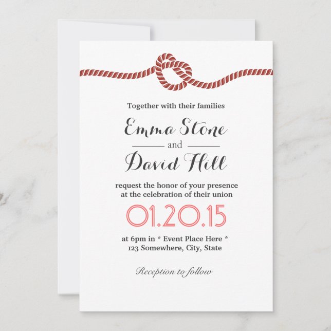 Invitations simples de mariage en corde rouge (Devant)