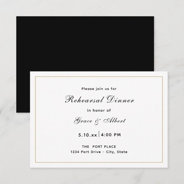 Invitations simples et élégantes pour le dîner de  (Devant / Derrière)