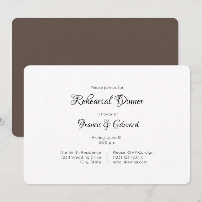 Invitations simples et élégantes pour le dîner de  (Devant / Derrière)