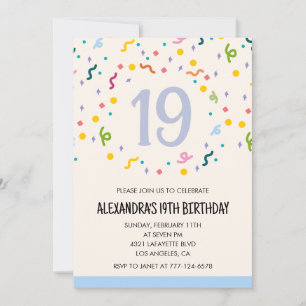 Invitations simples pour 19ème anniversaire Confet