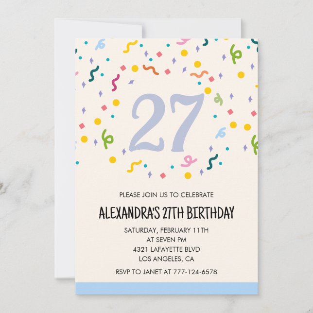 Invitations simples pour 27e anniversaire Confetti (Devant)