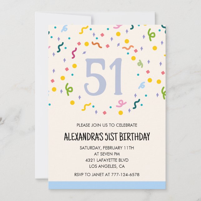 Invitations simples pour 51e anniversaire Confetti (Devant)