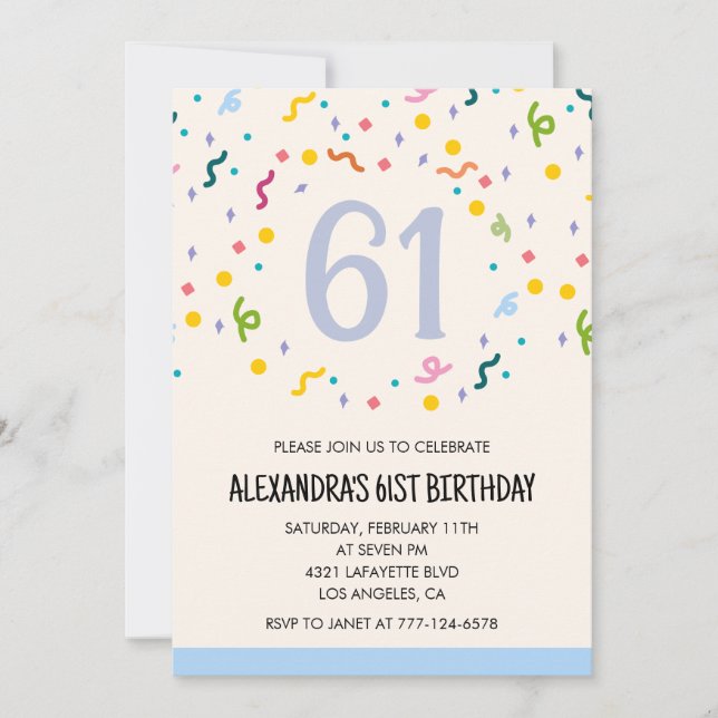 Invitations simples pour 61e anniversaire Confetti (Devant)