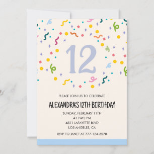 Invitations simples pour un 12e anniversaire Confe