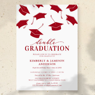 Invitations simples Red Double Graduation Party
