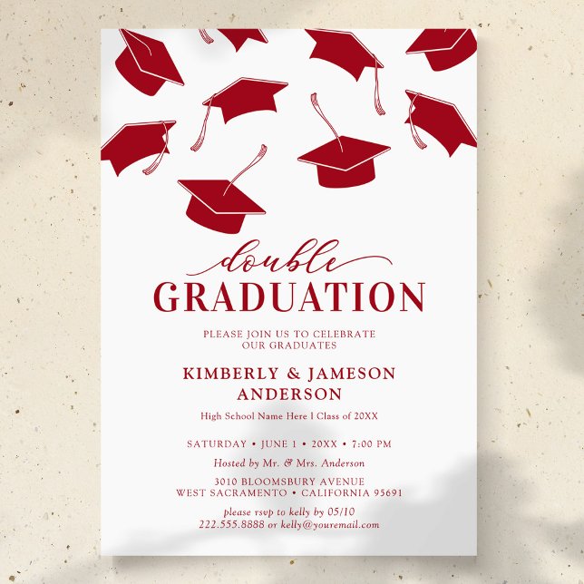 Invitations simples Red Double Graduation Party (Créateur téléchargé)