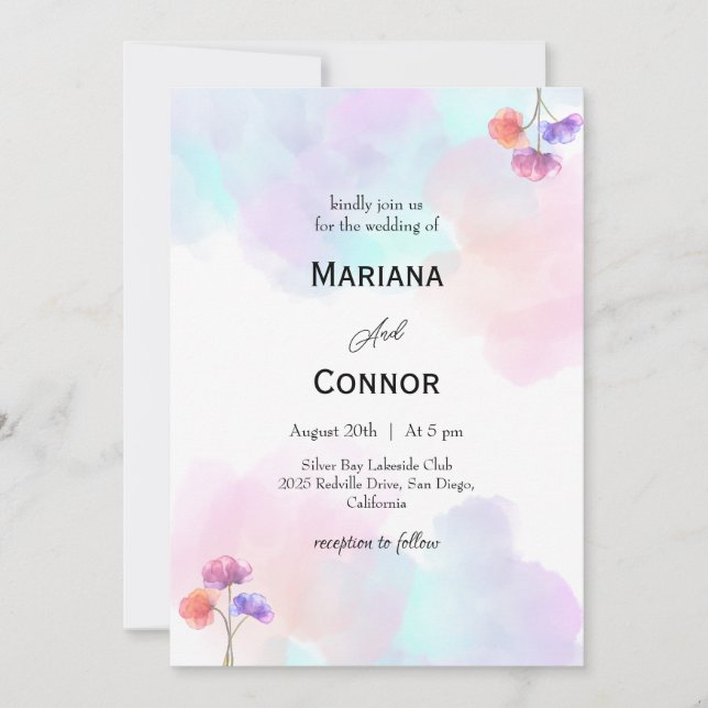 Invitations Soft Rose & Blue Wedding (Devant)