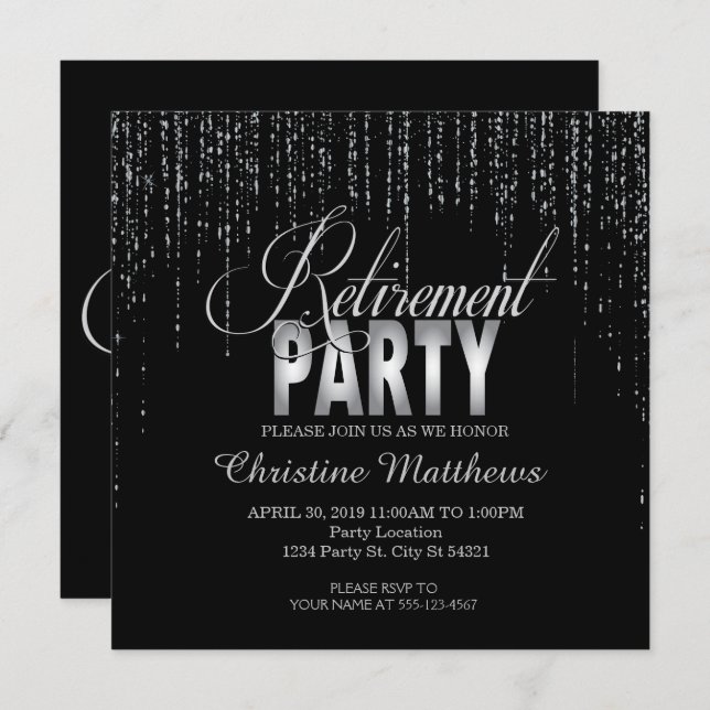 Invitations Sparkle, Silver Retirement Party (Devant / Derrière)