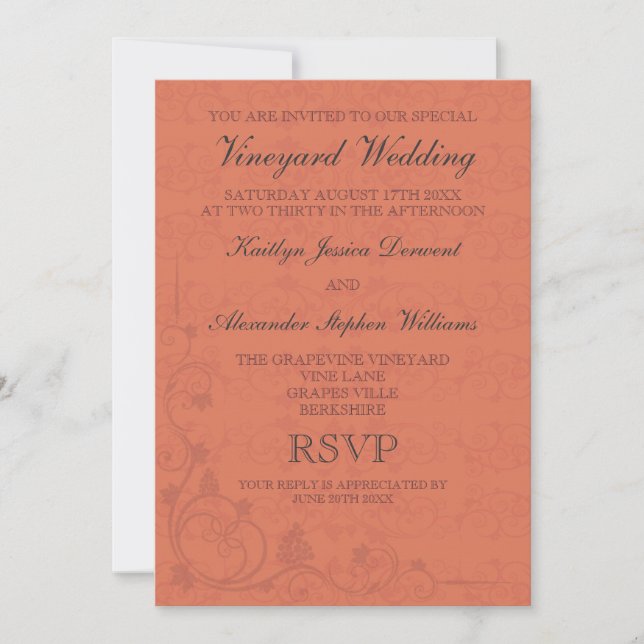 Invitations spéciales de mariage dans les vignoble (Devant)