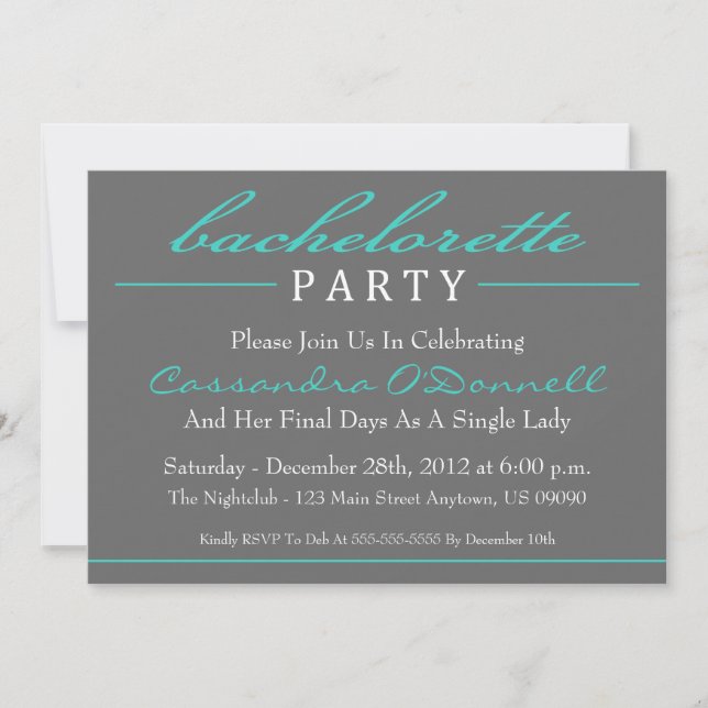 Invitations stylish Bachelorette Party (Turquoise) (Devant)