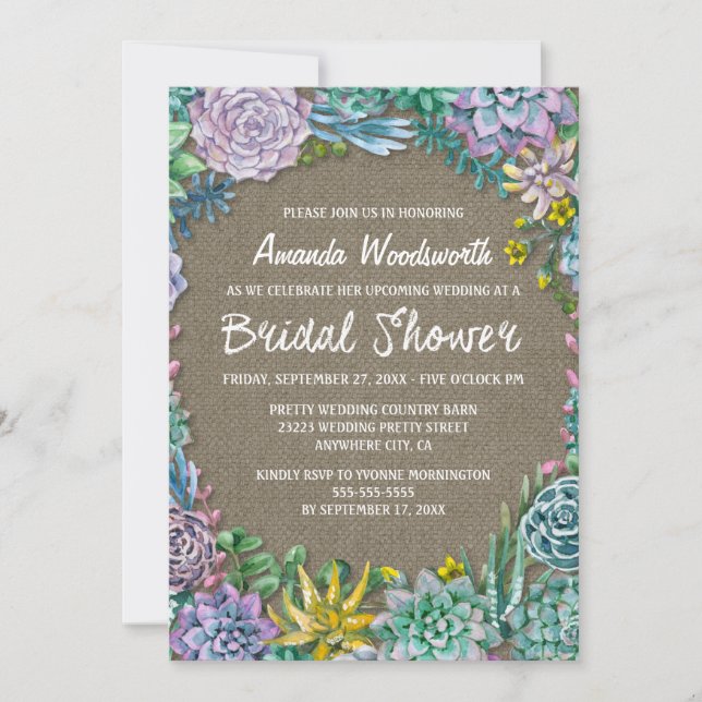 Invitations Succulentes de la nuptiale Rustic Burl (Devant)