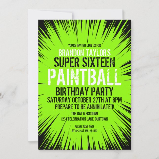 Invitations Super 16 Paintball Party (Devant)