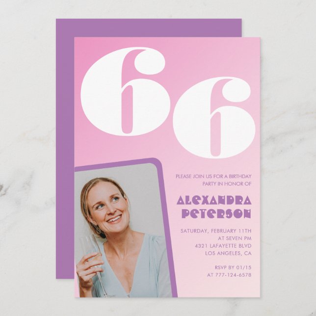 Invitations Super rose 66e anniversaire Retro Phot (Devant / Derrière)