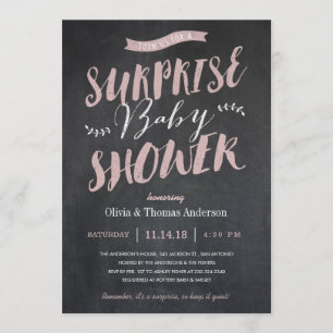 Invitations Surprise Baby Shower - Chalkboard Pink