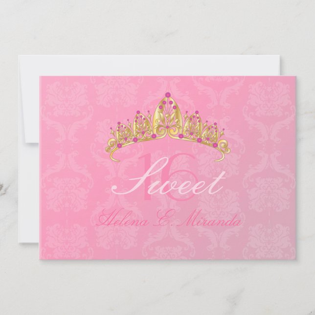 Invitations Sweet 16/ tiara/ Damask rose (Devant)